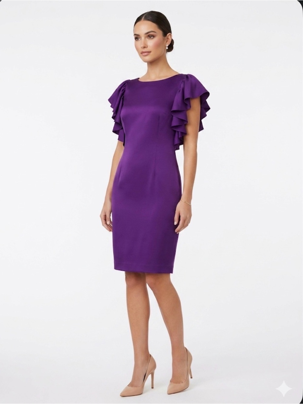 Abaete Purple Sheath Mini Dress with Ruffled Flutter Sleeves